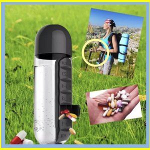 SPORTS WATER BOTTLE PILLS HOLDER COMBINATION TAKE ANYWHERE ANYTIME DON'T MISS iT